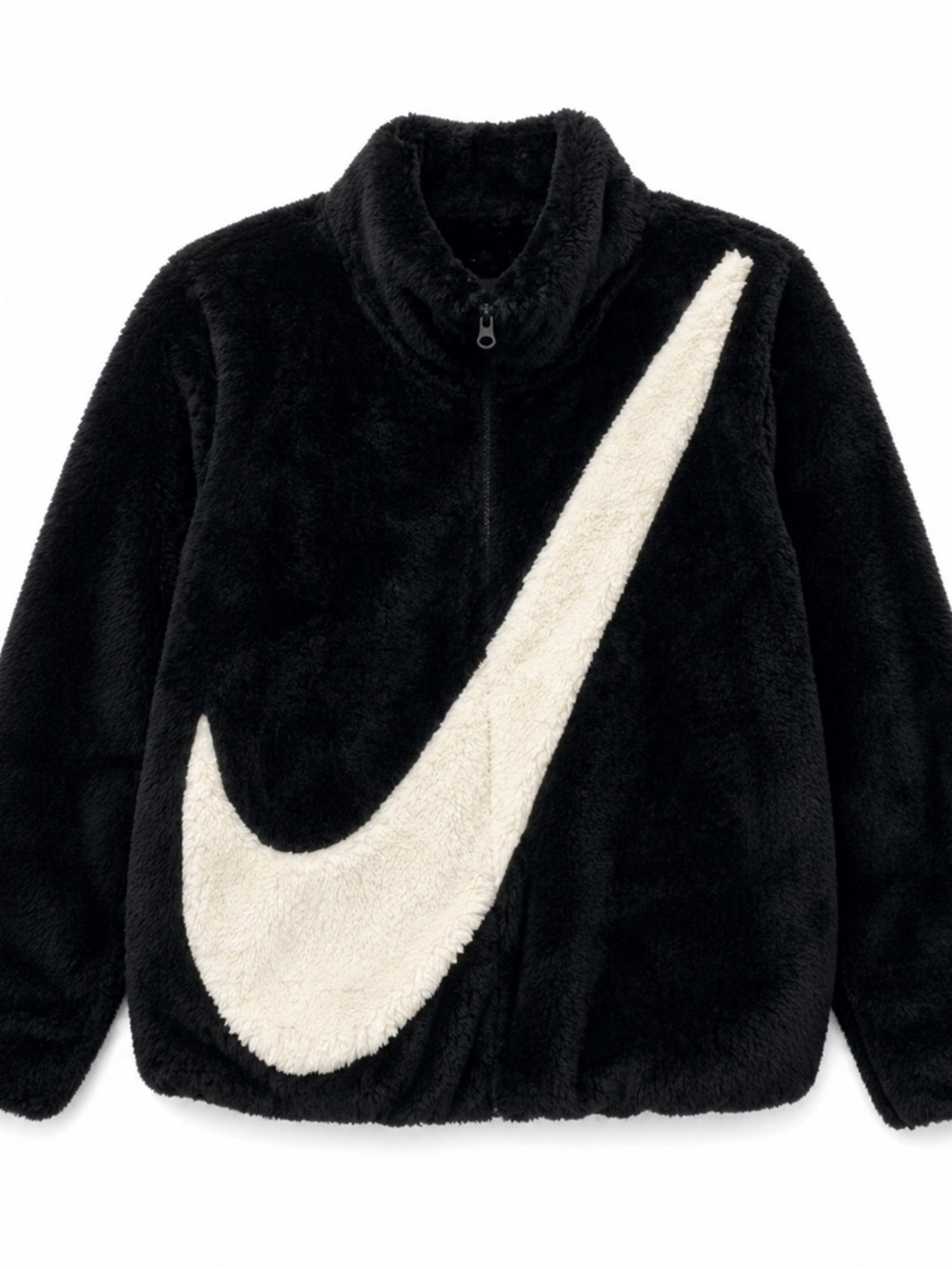 Nike Women’s Sport Wear,Black And Fossil,Swoosh Logo,Faux FurJacket.Size-Medium. - Picture 1 of 15